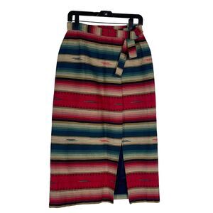 Vintage Striped Southwestern Navajo Wrap Midi Skirt Cotton Blend Boho Rustic S/M